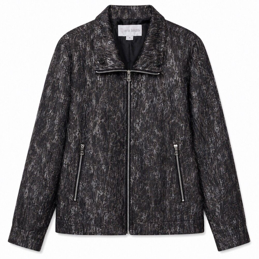 Erin London Moto Jacket Women's Medium Black Metallic Jacquard Zip Lined Short
